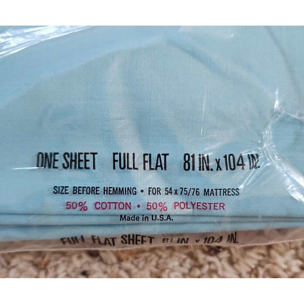 Cannon Monticello Aqua Blue Muslin Full Flat Sheet NEW Vtg MCM Purple Stripe
